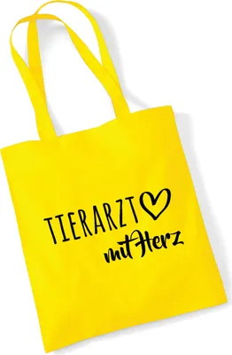 Produktbild von Huuraa Jutebeutel Tierarzt mit Herz 10 Liter Yellow Baumwolle Tasche Geschenkidee