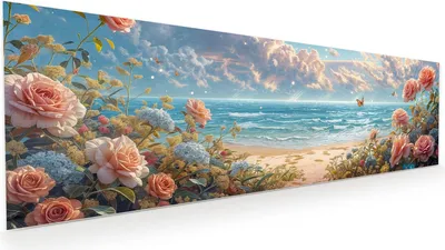 Produktbild von Glasbild 120x40cm in XXL für Wohnzimmer, Schlafzimmer Motiv Strandzeit mit Rosen