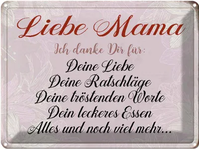 Produktbild von vianmo Blechschild 30x40 cm liebe Mama ich danke dir Spruch Zitat