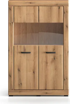 Produktbild von Wohnzimmer Highboard mit 92 cm Breite in Eiche 2 Türen mit Glaseinsatz - DAKAR-131
