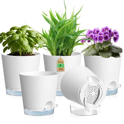Imagen del producto de Macetas de autorriego, de 12,7 cm, paquete de 5 unidades, para plantas pequeñas