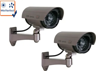 Produktbild von 2er Set Kamera Attrappe, IR-LEDs & LED rot, Fake Dummy Innen Außen Überwachung