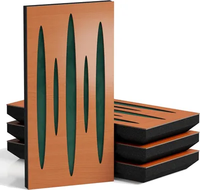 Productafbeelding van Set van 10 smalle akoestische panelen PULSAR-F, 50x25x5 cm, kersenhout/groen
