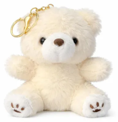 Produktbild von Plüsch Bär Schlüsselanhänger 13 cm – Kuscheliger Teddy Anhänger mit goldfarbenem Schlüsselring – Weiches Stofftier für Tasche, Rucksack oder Schlüsselbund – beige