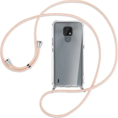Produktbild von Handykette Backcover-Schutzhülle mit Band (Metall silberfarben) für Motorola Moto E7 - rose peach