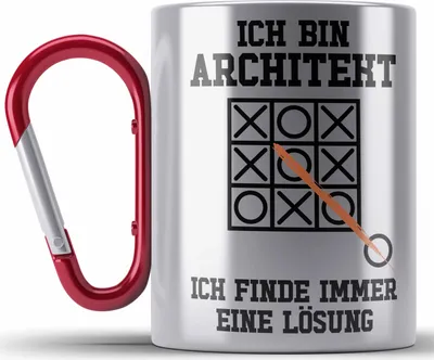 Produktbild von Trendation - Architekt Geschenk Edelstahl Tasse Karabiner Lustig Karabiner Edelstahl Tasse Karabiner Edelstahl mit Spruch Architektur Architekten Geschenkidee Männer (Rot)