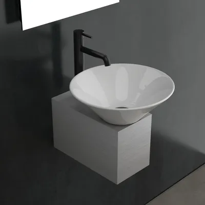 Produktbild von Alpenberger Aufsetzbare Keramik Schale auf Edelstahlkasten | Aufsatzwaschtisch für Badezimmer & Gäste Toiletten | Kleines Rundes Waschbecken ohne Hahnloch mit Nano | Miniwaschbecken Schüssel