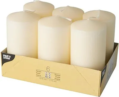 Immagine prodotto di Candele a stelo - Candele cilindriche color crema - Confezione da 6 pezzi - Dimensioni 6 x 11,5 cm - Articoli per la casa - Feste e gastronomia
