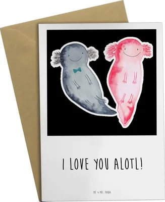 Produktbild von Mr. & Mrs. Panda Beileidskarte Axolotl Liebe - Weiß - Geschenk, für Frauen, Freundin, Partner, Valentinstag, weihnachtskarten, Freund, Hochzeitstag, hochzeitskarten