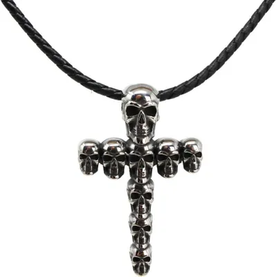 Produktbild von Lederkette Edelstahlkette 316L SCHÄDEL KREUZ 60 cm Leder 05-05