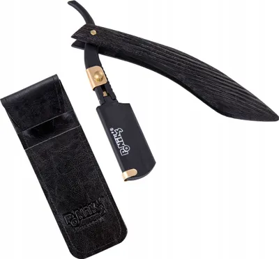 Produktbild von Ponik's Klassisches Rasiermesser mit Aufbewahrungstasche und 5 Wechselklingen Derby Premium, ein Bartmesser für halbe Standard-Rasierklingen, Transporttasche, Schwarz