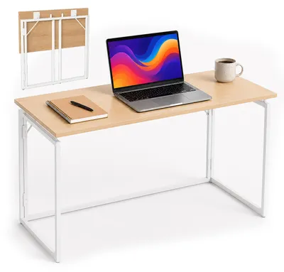 Produktbild von Relaxdays Schreibtisch, HxBxT: 74 x 100 x 50 cm, klappbar, platzsparend, Arbeitstisch, Bürotisch Home Office, natur/weiß