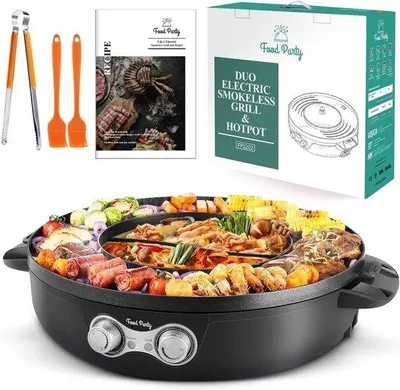 Zdjęcie produktu dla Elektryczna patelnia 2 w 1 do grillowania i fondue, 220 V, 2200 W