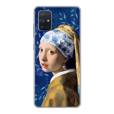 Produktbild von MuchoWow® Handyhülle Schutzhülle Hülle für Samsung Galaxy A71 Mädchen mit Perlenohrring - Delfter Porzellan - Vermeer - Blumen - Gemälde - Alte Meister Silikon Softcase Handy Hülle - Kartenbesitzer