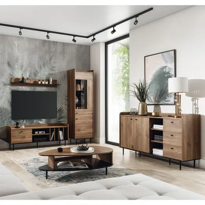 Produktbild von Wohnzimmer Möbel Set im Retro Look VAREDO-132 in Eiche Nb., Wohnwand inkl. Couchtisch und Sideboard
