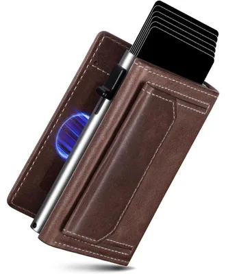 Productafbeelding van Portemonnee voor heren, slank model met extra groot muntvak en magnetische sluiting, RFID-bescherming, bruin