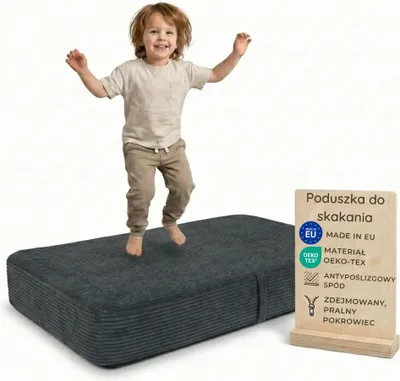 Zdjęcie produktu dla Pillows24 – Poduszka do skakania dla dzieci | 70x110x17 cm | Trampolina domowa dla dzieci ze sprężynami i pianką | Zdejmowany pokrowiec sztruksowy