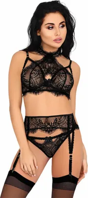 Image de Livco Corsetti Fashion - Majalesa Lc 90526 Soutien-Gorge + Jarretière + Culotte Noir