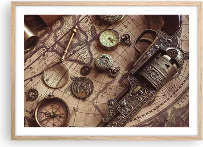 Produktbild von Gerahmtes Poster - Rahmen in heller Eiche - Kartographie Vintage Kompass - 70x50 cm - Wand Bild - Wanddeko - Wandbilder - Kunstposter - Wandposter - Bilderrahmen - Bilder - P2NAA70x50-4582