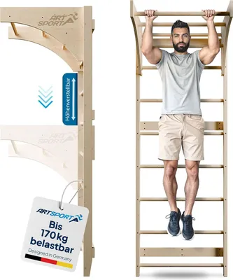 Produktbild von ArtSport Sprossenwand für Erwachsene & Indoor - aus Holz mit Klimmzugstange - Natur