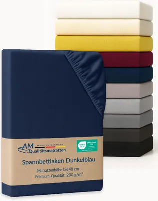Produktbild von AM Qualitätsmatratzen | Premium Spannbettlaken 160x200 cm | Baumwolle (200gsm) in Dunkelblau |  Germany |  es Bettlaken | Jersey Spannbetttuch | Fitted Sheets | Baumwolle |160 x 200 cm