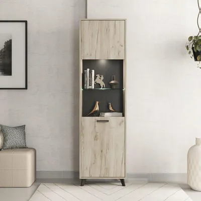 Immagine prodotto di Dmora Vetrina Raggiolo 54x33x192h cm Marrone Rovere Chiaro, 4 Ripiani Apertura Battente