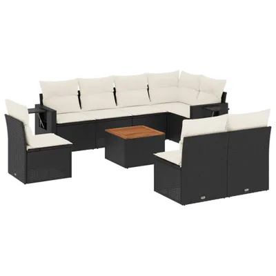 Produktbild von 9-tlg. Garten-Sofagarnitur mit Kissen Schwarz Poly Rattan