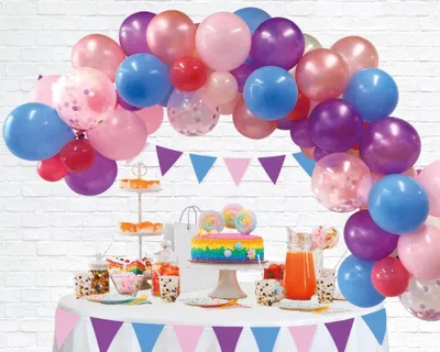 Produktbild von Ballongirlande Set bunt 71-teilig Dekoset für Mädchen Feste Partys in Rosa Lila