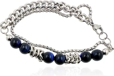 Produktbild von MARTIN1985 Edelstahl Armband blau-schwarze Tigerauge-Perlen Karabinerverschluss Uni Damen Herren mit Geschenkverpackung