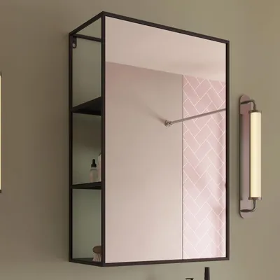 Produktbild von Croydex Wandspiegel, rechteckig, mit Ablage, 600 x 400 mm, Mattschwarz