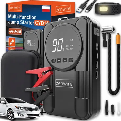 Image de Appareil de démarrage - Jump Starter 12 V - Batterie externe 12 000 mAh - Booster 2000 A - Compresseur de voiture 150 PSI - LED et LCD