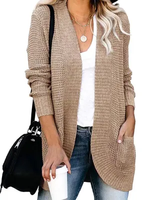 Produktbild von ASKSA Damen lässig Langarm Strickpullover lässigStrickjacke Casual Weicher, Khaki XL