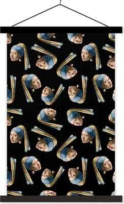 Produktbild von MuchoWow® Textilposter Muster - Mädchen mit Perlenohrring - Vermeer 120x180 cm mit schwarzem Rahmen - Fotos