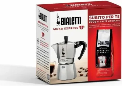 Produktbild von Bialetti Espressokocher Moka Express, für 3 Tassen, inkl. Perfetto Moka Classico 250 g, Espresso Kocher, Aluminium, 3544