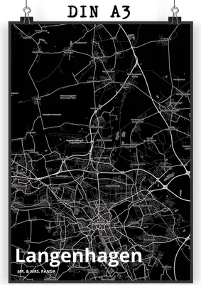 Produktbild von Mr. & Mrs. Panda Bild Langenhagen DIN A3 - Geschenk, Wandbild, Stadt, Kunstdruck, Dorf Karte Landkarte Map Stadtplan, Wanddekoration, Plakat, drucke