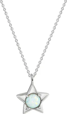 Produktbild von V Anhänger mit Kette 925/- Sterling Silber 42+3cm weiß synth. Opal weiß 358241239