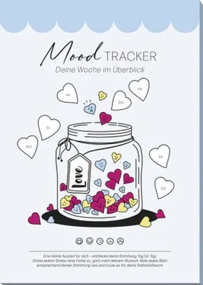Produktbild von Moodtracker Herzen: Moodtracker A5, zum Ausfüllen, farbige Farbschnittkante, 52 Seiten - SchreibLiebe