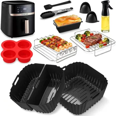 Immagine prodotto di Accessori per friggitrice ad aria, set 3 in 1, capacità 8-8,3 litri, colore nero, acciaio inossidabile e silicone