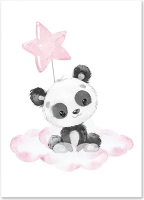 Produktbild von TPFLiving Kunstdruck LW-1028 (OHNE RAHMEN) Poster - Leinwand - Wandbild - Hochauflösender Giclée-Druck, langlebig und hochwertig - Pandabär auf Wolken und Mond für Kinderzimmer -  - Größe: 40x50cm