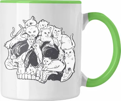 Produktbild von Trendation - Totenkopf Tasse Katzen Kaffee Frauen Mädchen Männer Tattoo Geschenk Damen Idee Grafik Katzenbesitzerin (Grün)