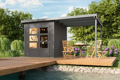 Produktbild von Karibu Gartenhaus Hybridhaus Metall Pluto 1 terragrau Metall graualuminium 428x200x219 cm