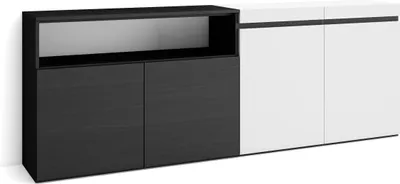 Produktbild von Sideboard, Highboard, 200x35x75cm, 4 Türen, Wohnzimmer, Küche, Weiß und Schwarz