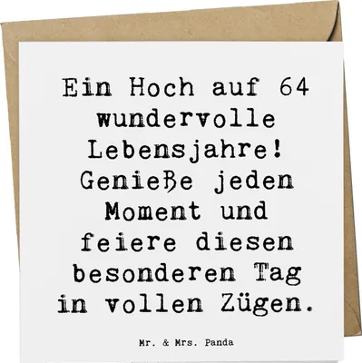 Produktbild von Mr. & Mrs. Panda doppelkarte Spruch 64. Geburtstag Feier - Weiß - Geschenk, Alter, freude und glück, Geburtstagsgeschenk, Happy Birthday, Jubiläum, Grußkarte, anlasskarte