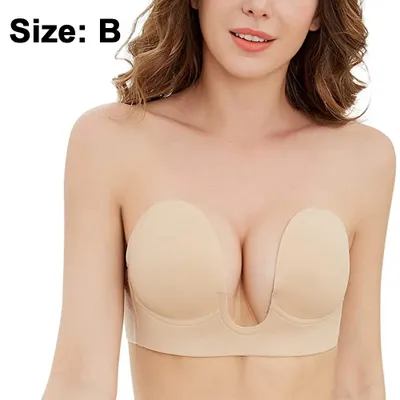Produktbild von Push-Up, trägerloser, selbstklebender, unsichtbarer, rückenfreier BH, wiederverwendbarer Magic-BH für Damen, Apricot, Stil 1