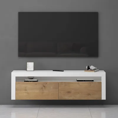 Produktbild von Mai & Mai Fernsehschrank Lowboard Hängeschrank 2 Türen mit Soft-Close Fernsehtisch in matt Weiß + Kerneiche BTH: 160x40x46 cm Fernsehschrank01