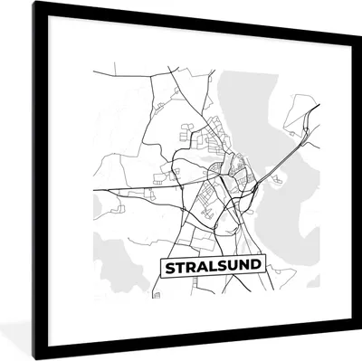Produktbild von MuchoWow® Gerahmtes Poster Stralsund - Stadtplan - Karte 40x40 cm - Poster mit Schwarzem Bilderrahmen Wandposter Rahmen Foto Bilder - Poster - Plakat im Rahmen