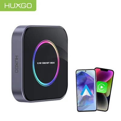 Image de HUXGO Adaptateur Carplay sans fil & Android Auto AI Box, Système Android intégré avec YouTube, Netflix, Dongle devocale AI intelligent