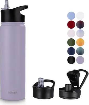 Obrázok produktu pre Nerezová termoska, 750 ml, vrátane 2 viečok, s rukoväťou, bez BPA, fľaša odolná proti vytekaniu, vhodná na kyslé nápoje, izolačná fľaša s dvojitou vákuovou stenou na šport, cestovanie, kempovanie