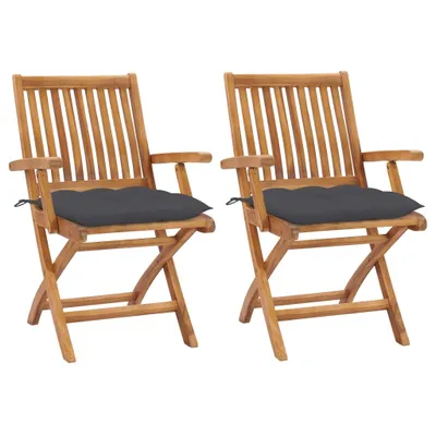 Image de The Living Store Chaises de jardin 2 pcs avec coussin anthracite teck massif