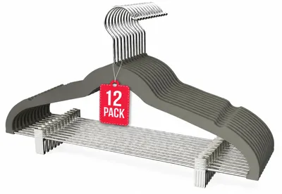 Imagen del producto de Perchas de Terciopelo con Pinzas Grises Pack 12 COM-FORT HOUSE